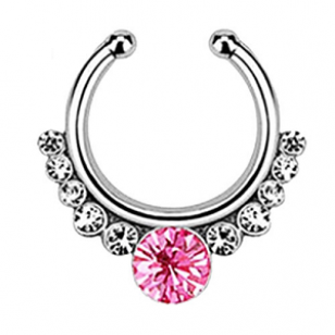 Neus-ring met strass- roze